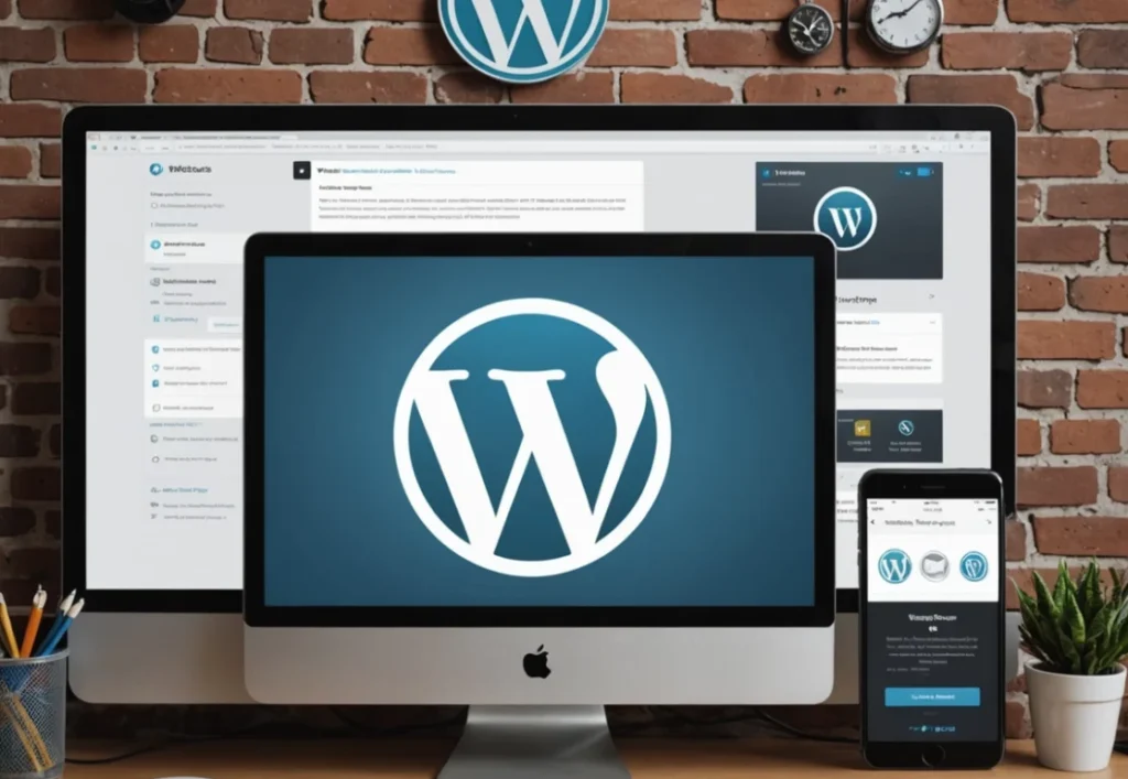 Um computador e Celular representando o site em wordpress com seu logo